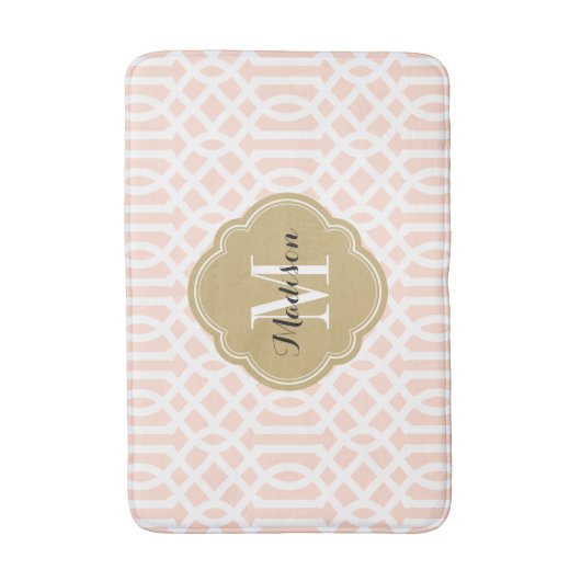 Blush Pink and Gold Trellis Monogram Badmat (Voorkant Verticaal)