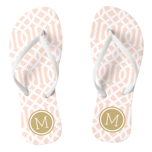 Blush Pink and Gold Trellis Monogram Teenslippers (Voetbed)