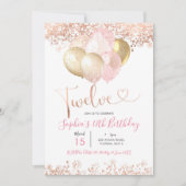 Blush Pink and Gold Twelve Birthday Party Kaart (Voorkant)