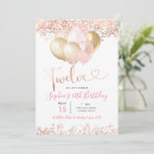 Blush Pink and Gold Twelve Birthday Party Kaart (Staand voorkant)