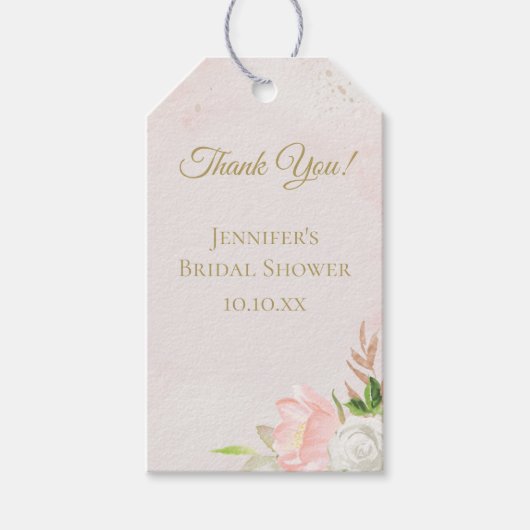Blush Pink and Gold Waterverf Floral Cadeaulabel (Voorkant)