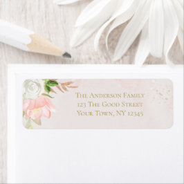 Blush Pink and Gold Waterverf Floral Etiket