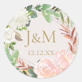 Blush Pink and Gold Waterverf Floral Ronde Sticker