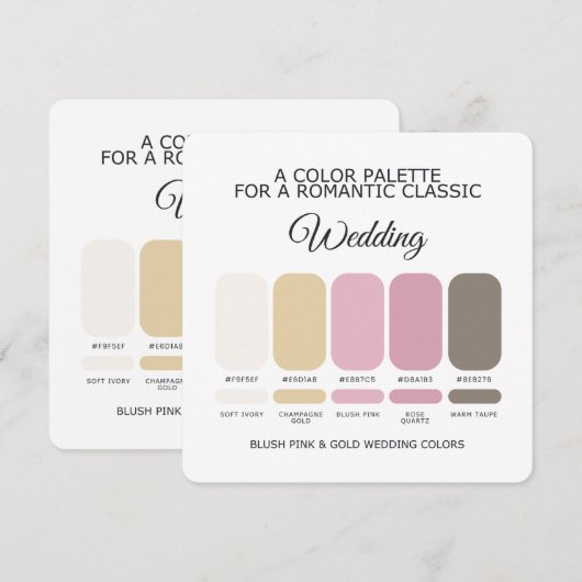 Blush Pink and Gold Wedding Color Palette Card Kaart (Voorkant / Achterkant)