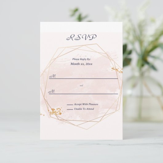 Blush Pink and Gold Wedding RSVP Kaartje (Staand voorkant)