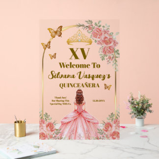 Blush Pink and Gold Welcome Sign for Quinceanera Acryl Bord