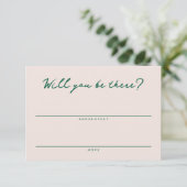 Blush Pink and Green Simple RSVP Card Kaartje (Staand voorkant)