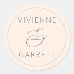 Blush Pink and Grey Wedding Envelope Seals Ronde Sticker
