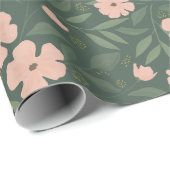 Blush Pink and Hunter Green Floral Pattern Cadeaupapier (Rol Hoek)
