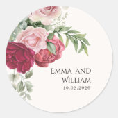 Blush Pink and Marsala Rose Wedding Ronde Sticker (Voorkant)