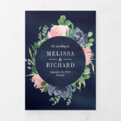 Blush Pink and Navy Blue Floral 3 in 1 bruiloft Drieluik Uitnodiging (Cover)