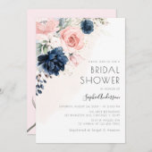 Blush Pink and Navy Blue Roos Boho Vrijgezellenfee Kaart (Voorkant / Achterkant)