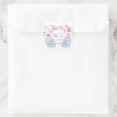 Blush Pink and Navy Chinoiserie Rozen Wedding Logo Vierkante Sticker (Tas)