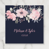 Blush Pink and Navy Floral Square Wedding | Bedankjes Labels (Achterkant)