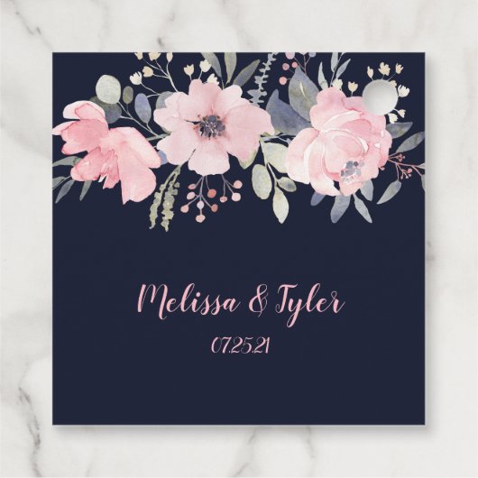 Blush Pink and Navy Floral Square Wedding | Bedankjes Labels (Achterkant)