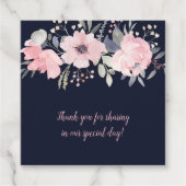 Blush Pink and Navy Floral Square Wedding | Bedankjes Labels (Voorkant)
