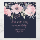 Blush Pink and Navy Floral Square Wedding | Wijn Etiket (Enkel label)