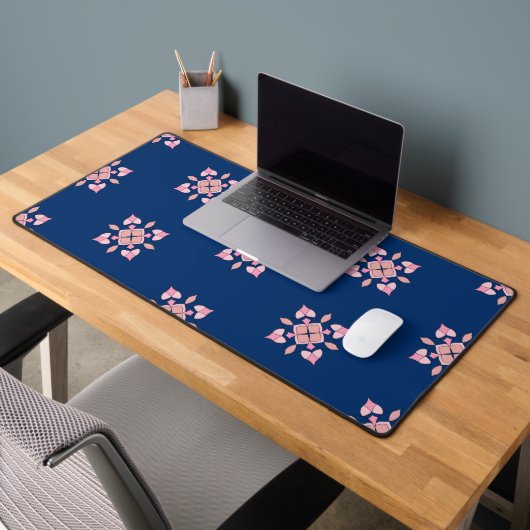 Blush Pink and Navy Geometric Floral Tiles Bureaumat (Kantoor 2)