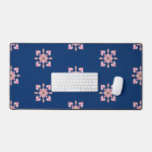 Blush Pink and Navy Geometric Floral Tiles Bureaumat (Keyboard & Muis)