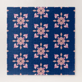 Blush Pink and Navy Geometric Floral Tiles Legpuzzel (Horizontaal)
