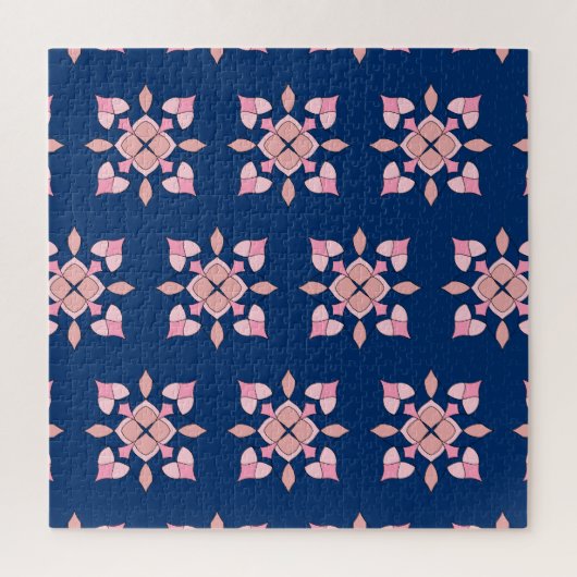 Blush Pink and Navy Geometric Floral Tiles Legpuzzel (Verticaal)