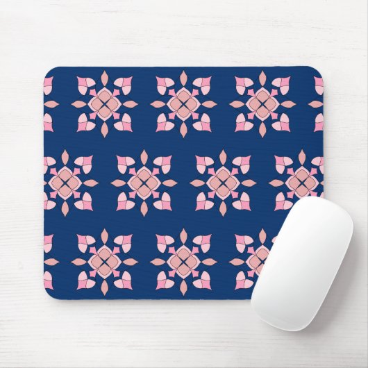 Blush Pink and Navy Geometric Floral Tiles Muismat (Met muis)