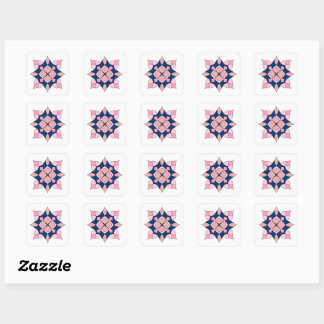 Blush Pink and Navy Geometric Floral Tiles Vierkante Sticker