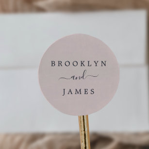 Blush Pink and Navy Wedding Envelope Seals Ronde Sticker