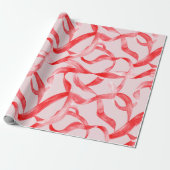 Blush Pink and Red Ribbon Cadeaupapier (Uitgerold)