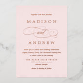 Blush Pink and Roos Gold Calligraphy Wedding Folie Uitnodiging (Voorkant)