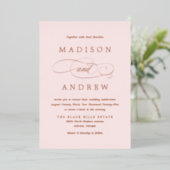 Blush Pink and Roos Gold Calligraphy Wedding Folie Uitnodiging (Staand Voorkant)