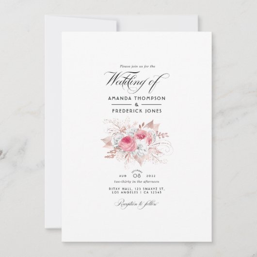 Blush Pink and Roos Gold Floral and Lace Wedding I Kaart (Voorkant)