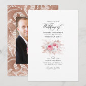 Blush Pink and Roos Gold Floral and Lace Wedding I Kaart (Voorkant / Achterkant)
