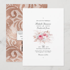 Blush Pink and Roos Gold Floral and Lace Wedding Kaart