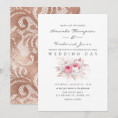Blush Pink and Roos Gold Floral and Lace Wedding Kaart (Voorkant / Achterkant)