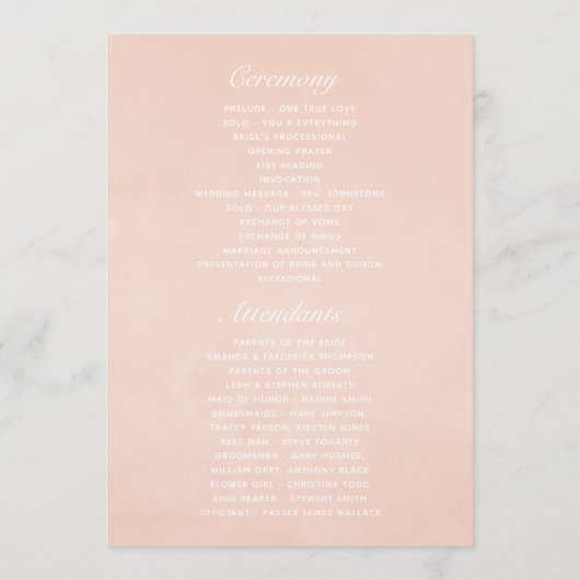 Blush Pink and Roos Gold Floral and Lace Wedding Programmakaart (Achterkant)