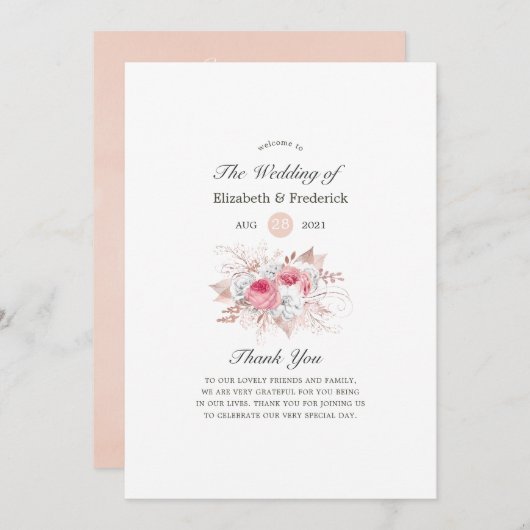 Blush Pink and Roos Gold Floral and Lace Wedding Programmakaart (Voorkant / Achterkant)