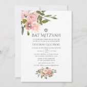Blush Pink and Roos Gold Floral Bat Mitzvah Kaart (Voorkant)