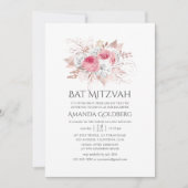 Blush Pink and Roos Gold Floral Bat Mitzvah Kaart (Voorkant)