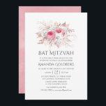 Blush Pink and Roos Gold Floral Bat Mitzvah Kaart<br><div class="desc">Trendy blush roze en witte rozen vleermuis mitzvah uitnodiging met accenten van roos goud ontworpen om snel en gemakkelijk te worden aangepast aan uw evenement specifieke kenmerken.</div>