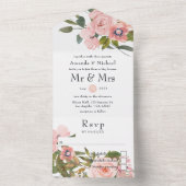 Blush Pink and Roos Gold Floral Wedding All In One Uitnodiging (Binnen)