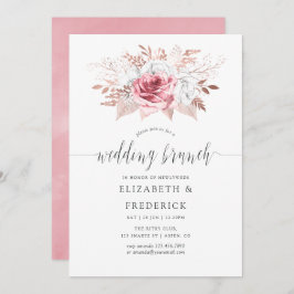 Blush Pink and Roos Gold Floral Wedding Brunch Kaart