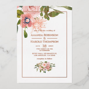 Blush Pink and Roos Gold Floral Wedding Folie Uitnodiging