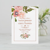 Blush Pink and Roos Gold Floral Wedding Folie Uitnodiging (Staand Voorkant)