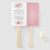 Blush Pink and Roos Gold Floral Wedding Programme Handwaaier (Voorkant en achterkant)
