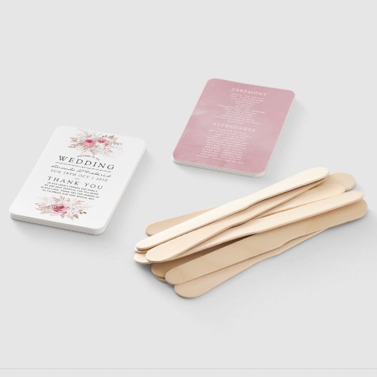 Blush Pink and Roos Gold Floral Wedding Programme Handwaaier (Niet-gemonteerd)