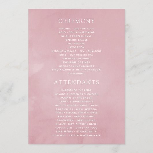 Blush Pink and Roos Gold Floral Wedding Programme Programmakaart (Achterkant)
