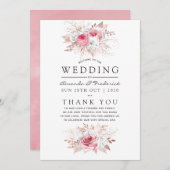 Blush Pink and Roos Gold Floral Wedding Programme Programmakaart (Voorkant / Achterkant)