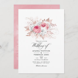 Blush Pink and Roos Gold Floral Wedding-uitnodigin Kaart