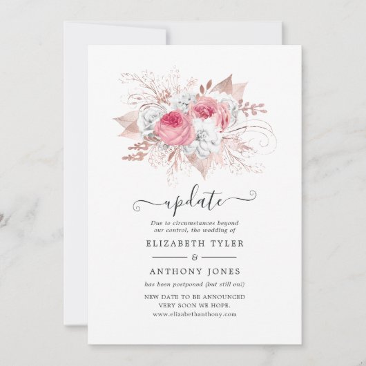 Blush Pink and Roos Gold Floral Wedding Update Kaart (Voorkant)